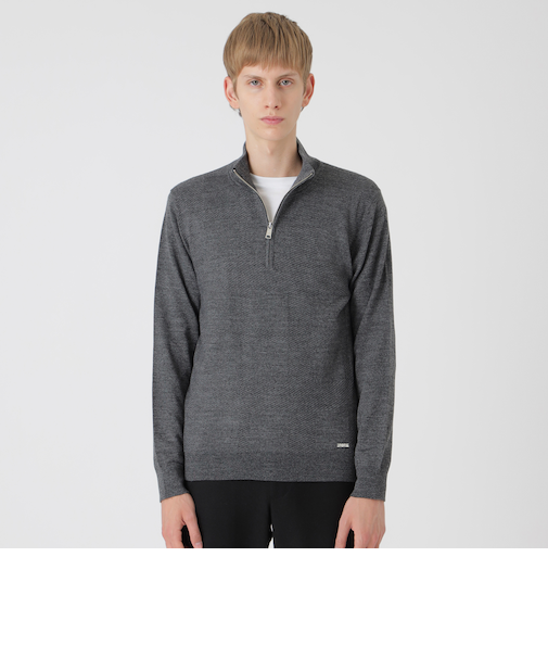 シャドーチェックハーフジップニット