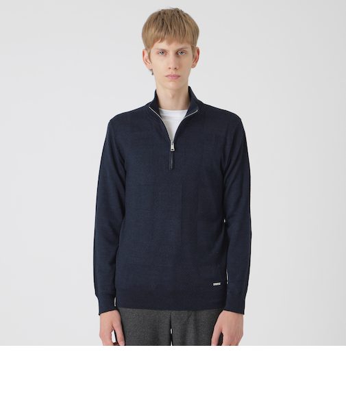 シャドーチェックハーフジップニット