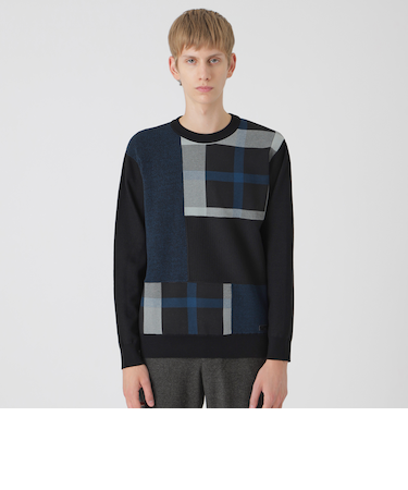 パッチワーククレストブリッジチェックニット