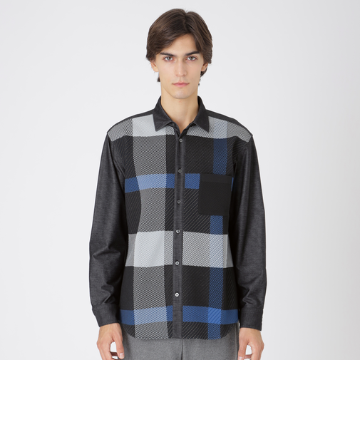 パネルチェックニットドッキングシャツ