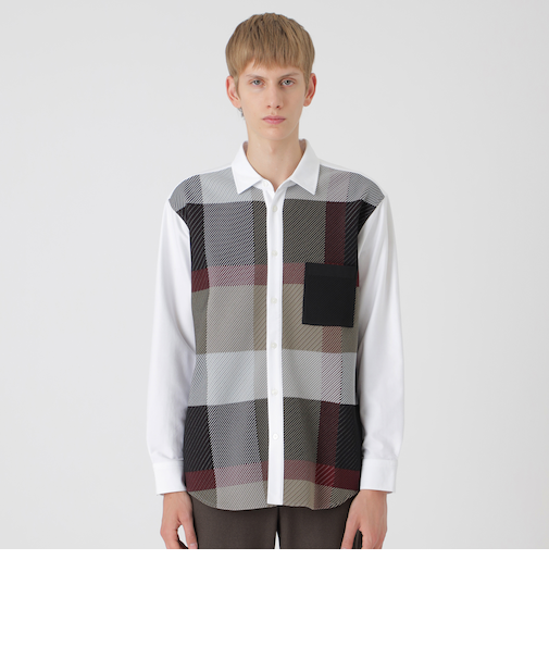 パネルチェックニットドッキングシャツ