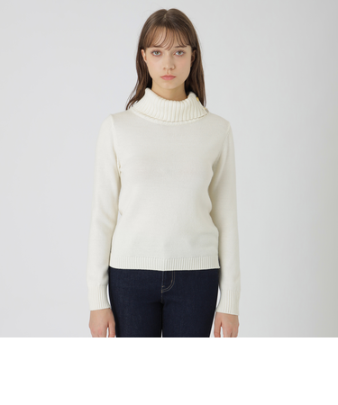 【ウォッシャブル】ウォッシャブルウールオフタートルニット