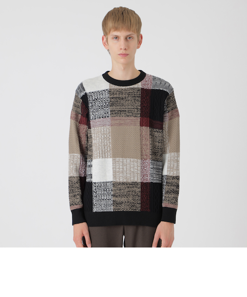 テクスチャーミックスクレストブリッジチェックニット