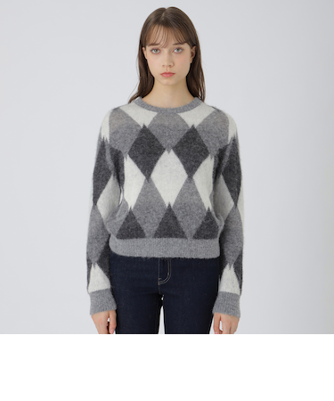 ヘアリーアーガイルニット