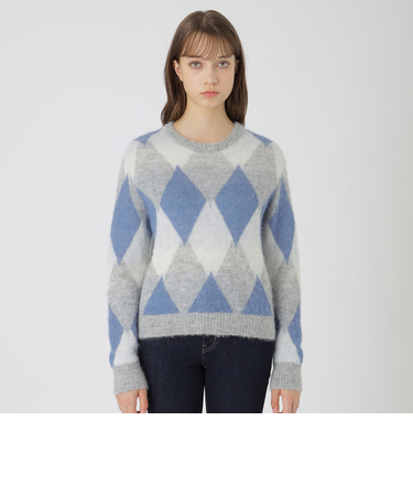 ヘアリーアーガイルニット