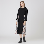 ウールミックスポンチパーシャルチェックドレス