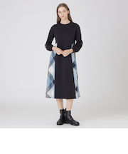 ウールミックスポンチパーシャルチェックドレス