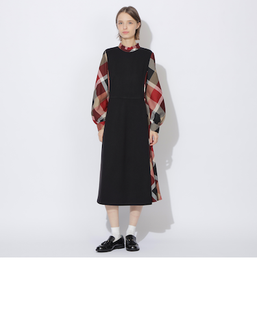 【WEB限定】ウールミックスストレッチポンチパーシャルチェックドレス