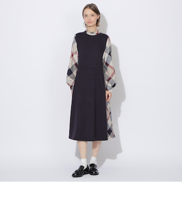 【WEB限定】ウールミックスストレッチポンチパーシャルチェックドレス