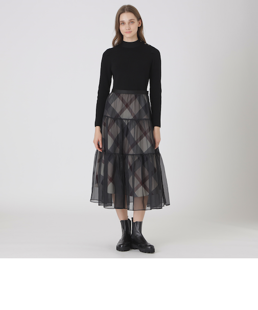 【取扱店舗限定】クレストブリッジチェックサキソニーニットドッキングドレス