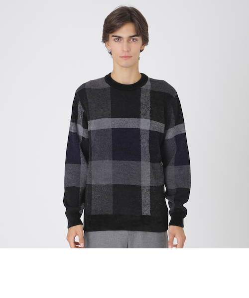 ブルーレーベルクレストブリッジ　サイドチェック　ニット　トップス　ブラック　黒 フェザークレストブリッジチェックニット｜ブルーレーベルブラック