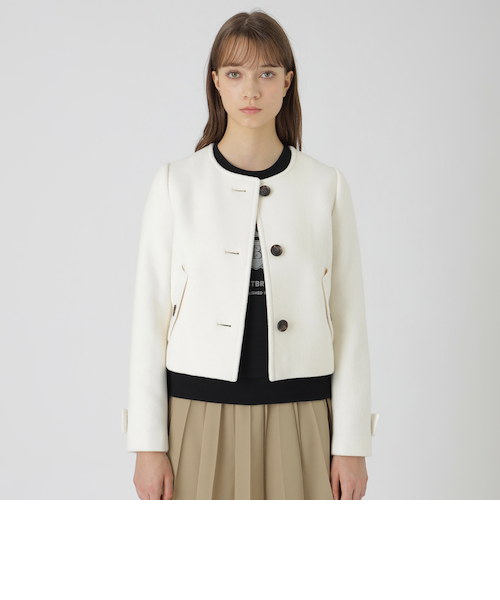 新品タグ付き　BLUE LABEL CRESTBRIDGE ノーカラージャケット ファインダブルビーバーノーカラージャケット｜ブルーレーベルブラック