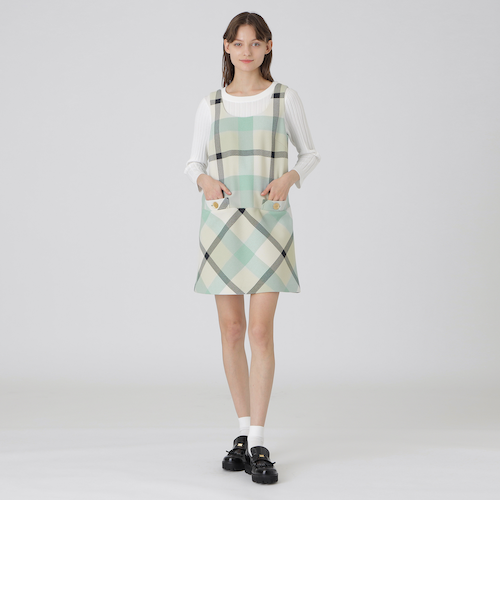 一部店舗限定】クレストブリッジチェックツィードワンピース｜ブルー