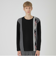 【一部店舗限定】チェックストライプパッチワークニットソー