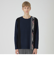 【一部店舗限定】チェックストライプパッチワークニットソー