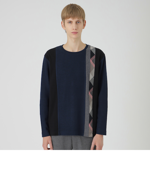 【一部店舗限定】チェックストライプパッチワークニットソー