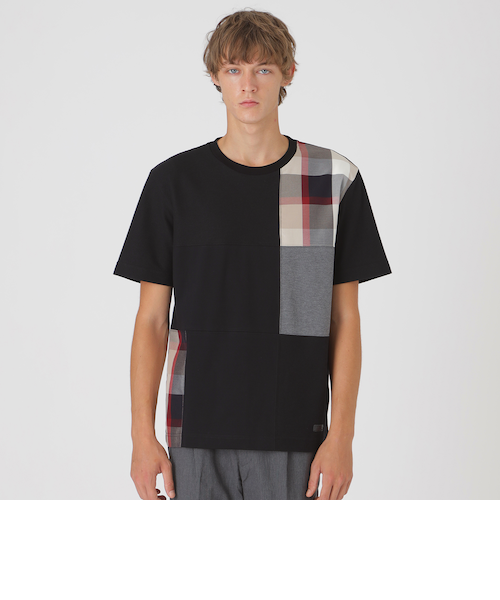 一部店舗限定】クレストブリッジチェックパッチワークTシャツ｜ブルー