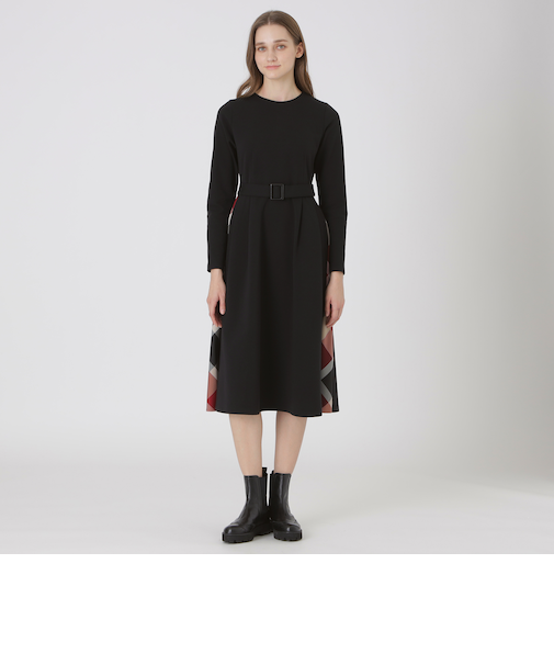 【一部店舗限定】ミラノリブ裏起毛パーシャルチェックドレス