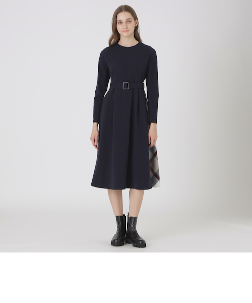 【一部店舗限定】ミラノリブ裏起毛パーシャルチェックドレス