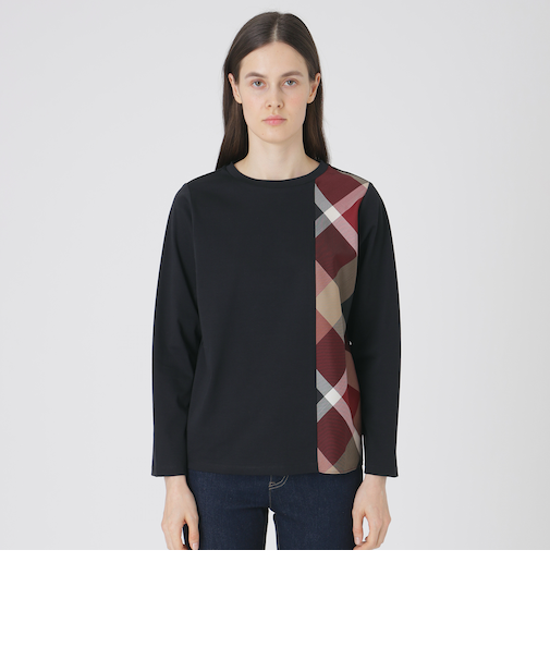 シルケットスムースパーシャルチェックロングスリーブＴシャツ