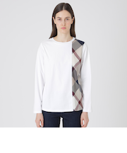 シルケットスムースパーシャルチェックロングスリーブＴシャツ