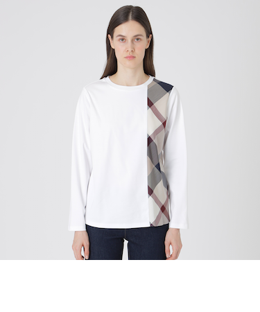 シルケットスムースパーシャルチェックロングスリーブＴシャツ