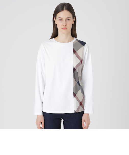 シルケットスムースパーシャルチェックロングスリーブＴシャツ