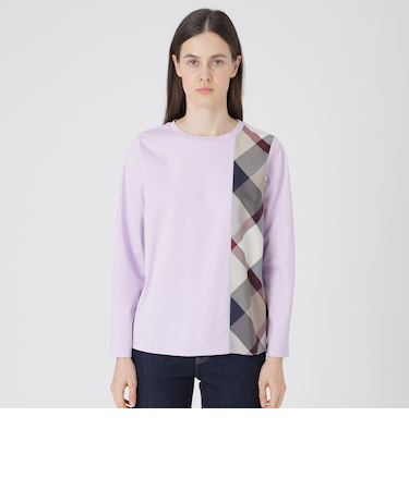 シルケットスムースパーシャルチェックロングスリーブＴシャツ