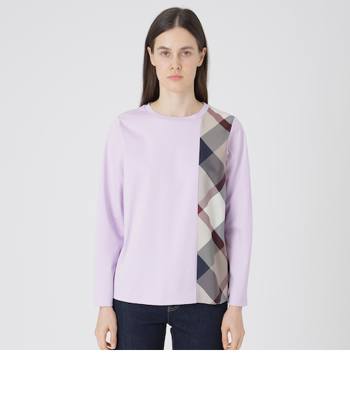 シルケットスムースパーシャルチェックロングスリーブＴシャツ