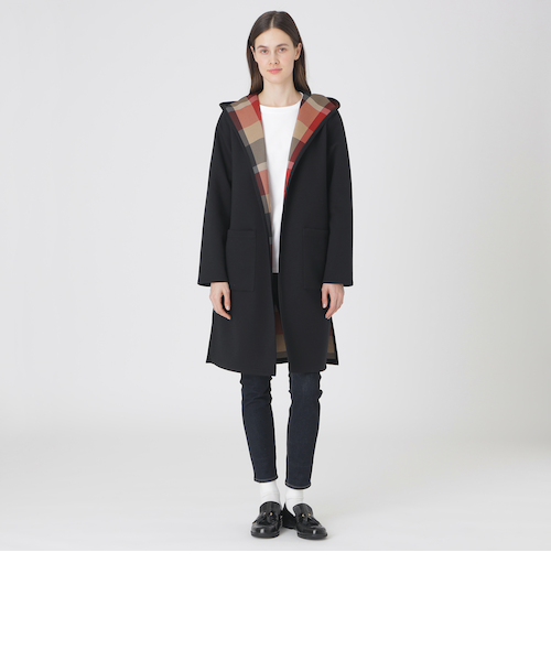 クレストブリッジチェックリバーシブルダンボールコーディガン｜ブルー