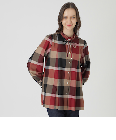 クレストブリッジチェックライトクロッシングツイルフレアブラウス