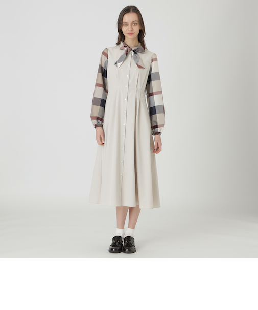 チェックスリーブドレス