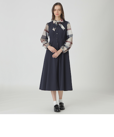 チェックスリーブドレス
