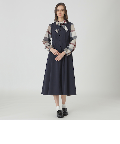 チェックスリーブドレス