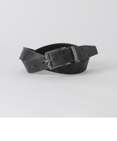 チェックバックルエンボスクレストブリッジチェックリバーシブルベルト