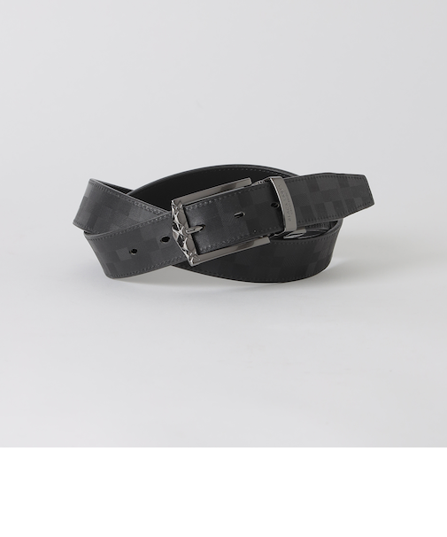 チェックバックルエンボスクレストブリッジチェックリバーシブルベルト