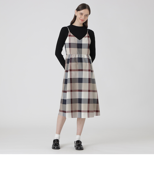クレストブリッジチェックライトクロッシングツイルキャミソールドレス