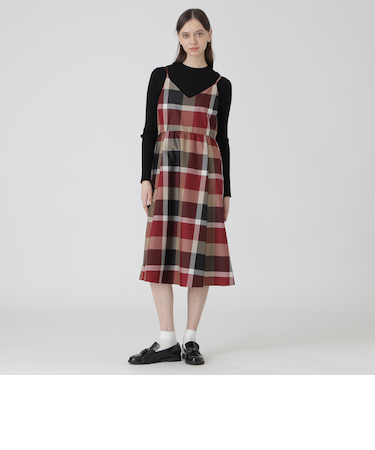 クレストブリッジチェックライトクロッシングツイルキャミソールドレス