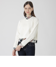 コットンナイロンレイヤードニットプルオーバー