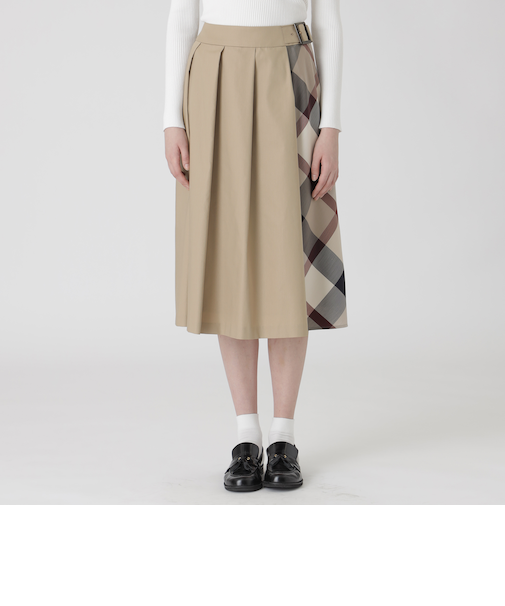 シャルマンストレッチツイルフロントプリーツスカート