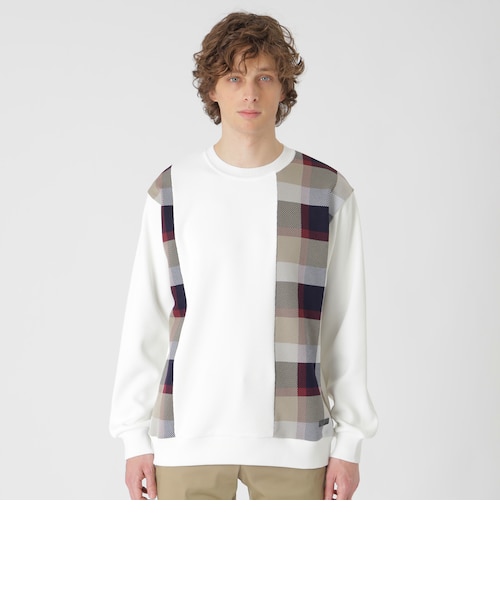 チェックニットドッキングスウェットシャツ｜ブルーレーベルブラック