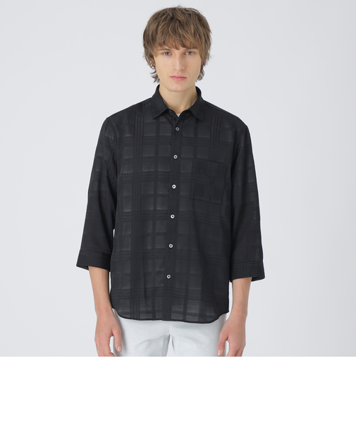 シアーシャドーチェックスリークォーターシャツ