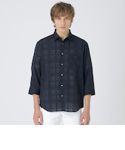 シアーシャドーチェックスリークォーターシャツ