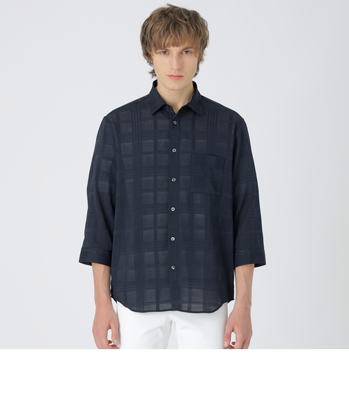 シアーシャドーチェックスリークォーターシャツ