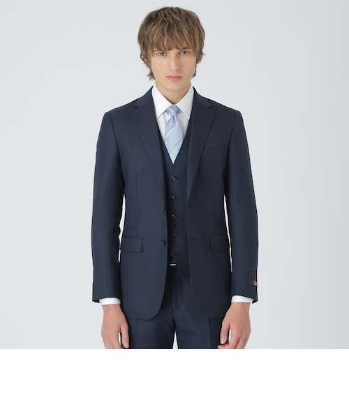 MIYUKIプルシャンブルーTOPシャドーストライプスリーピーススーツ