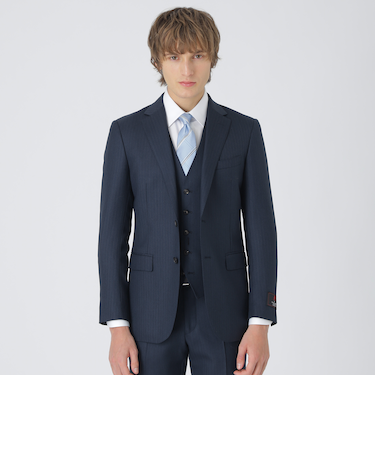 MIYUKIプルシャンブルーTOPシャドーストライプスリーピーススーツ