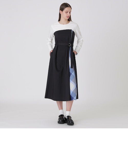 極美品❤︎ブルーレーベル シャンブレー Aライン ワンピース ボウタイ