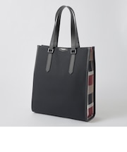 シャンブレーキャンバスサイドクレストブリッジチェックトートバッグ