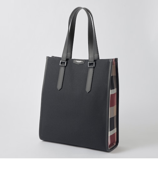 シャンブレーキャンバスサイドクレストブリッジチェックトートバッグ