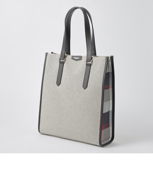 シャンブレーキャンバスサイドクレストブリッジチェックトートバッグ